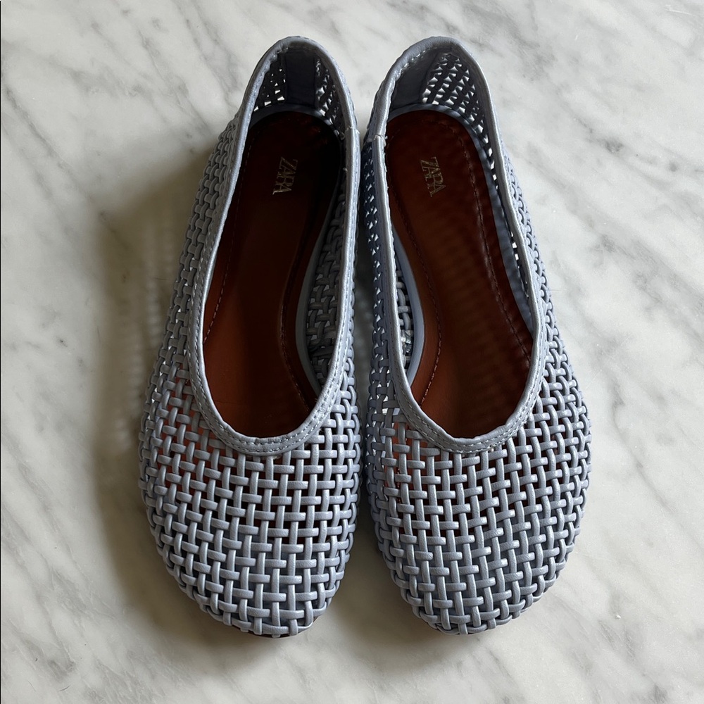 Zara Women's Light Blue Woven Ballet Flats